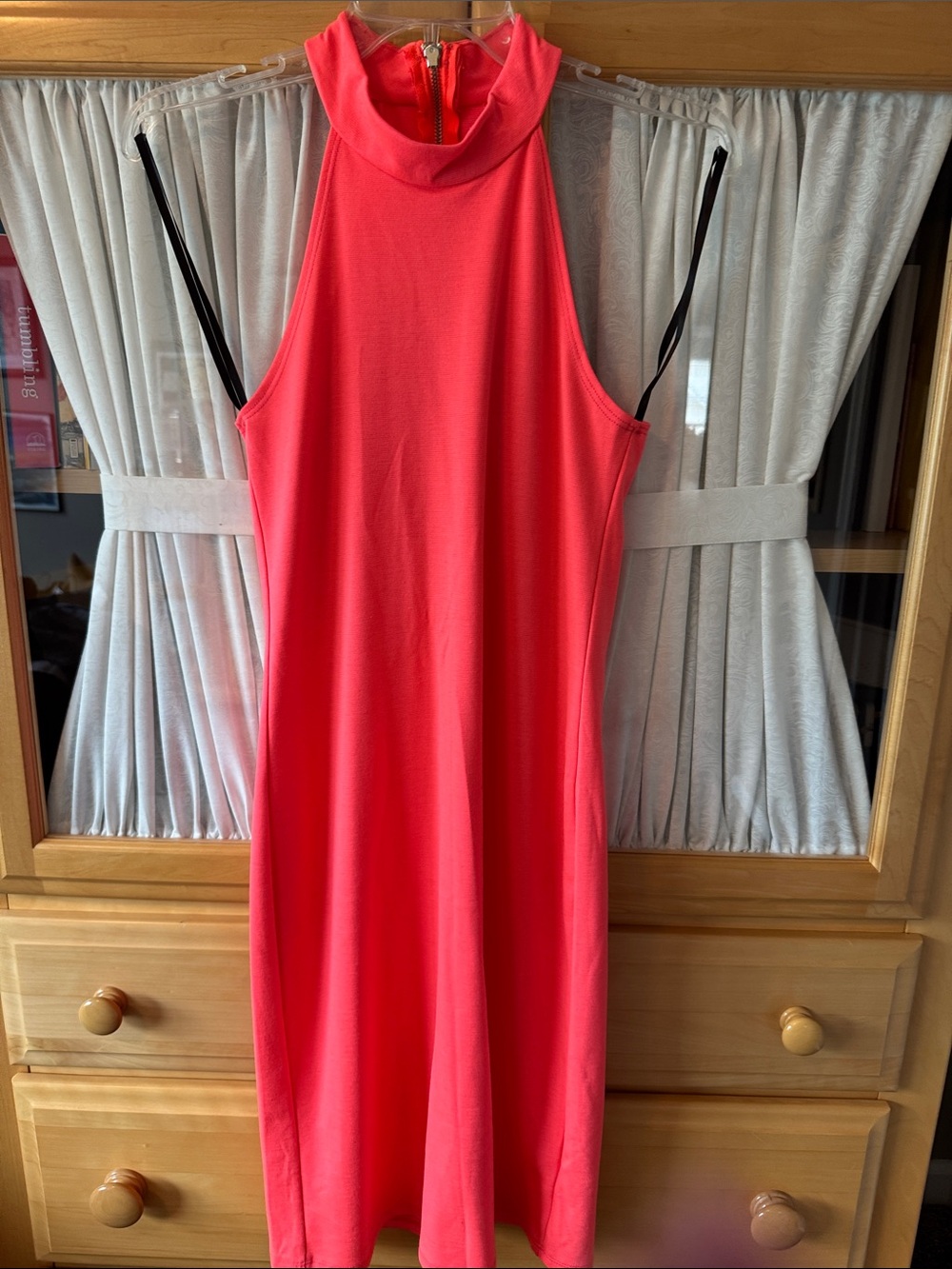 Women’s Sleeveless High-Neck Dress - Coral Pink